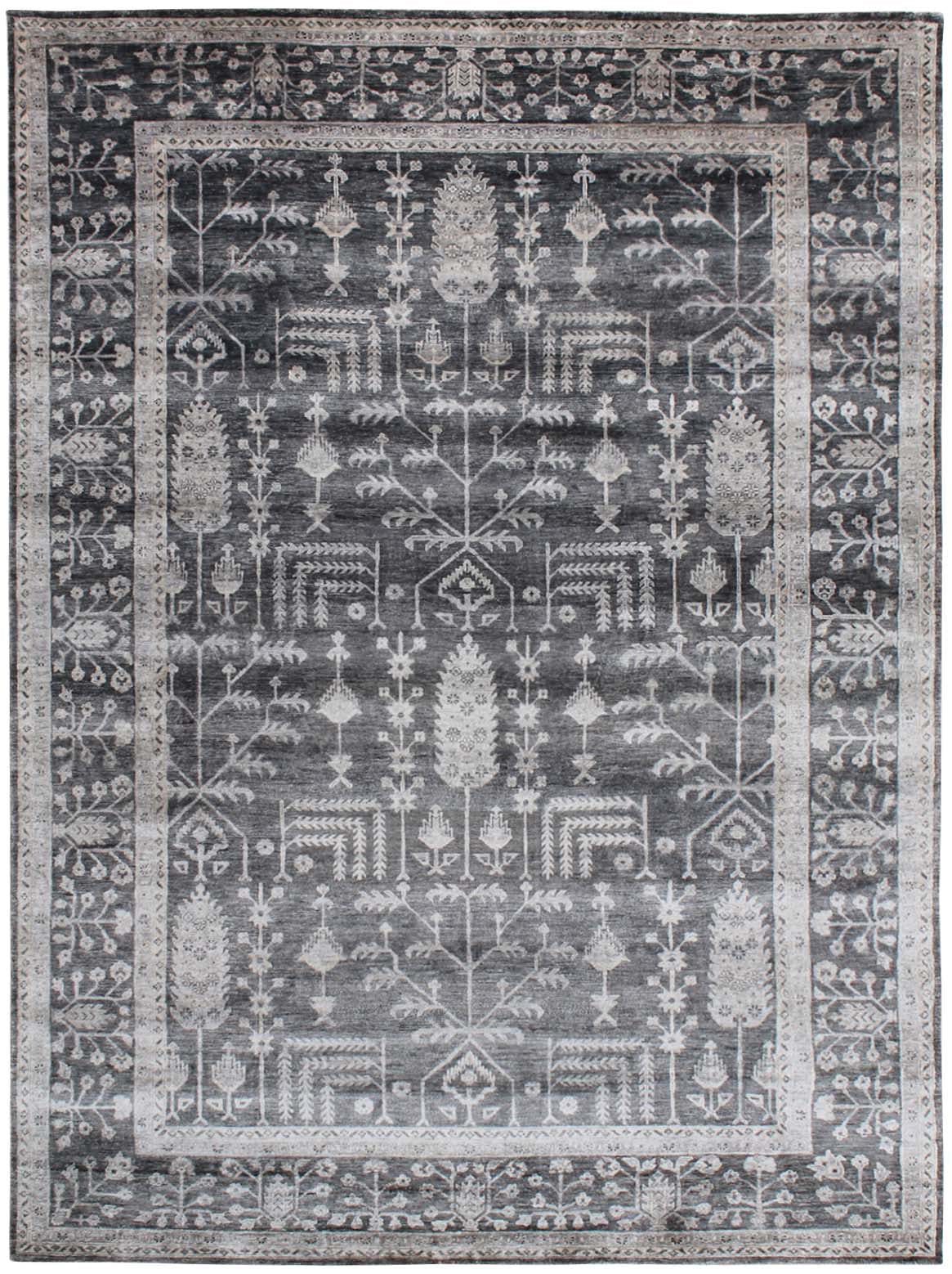 Hands MARGITA Charcoal Luxury Carpet - 100% Bamboo Silk, Hand Knotted (5'6" x 8')