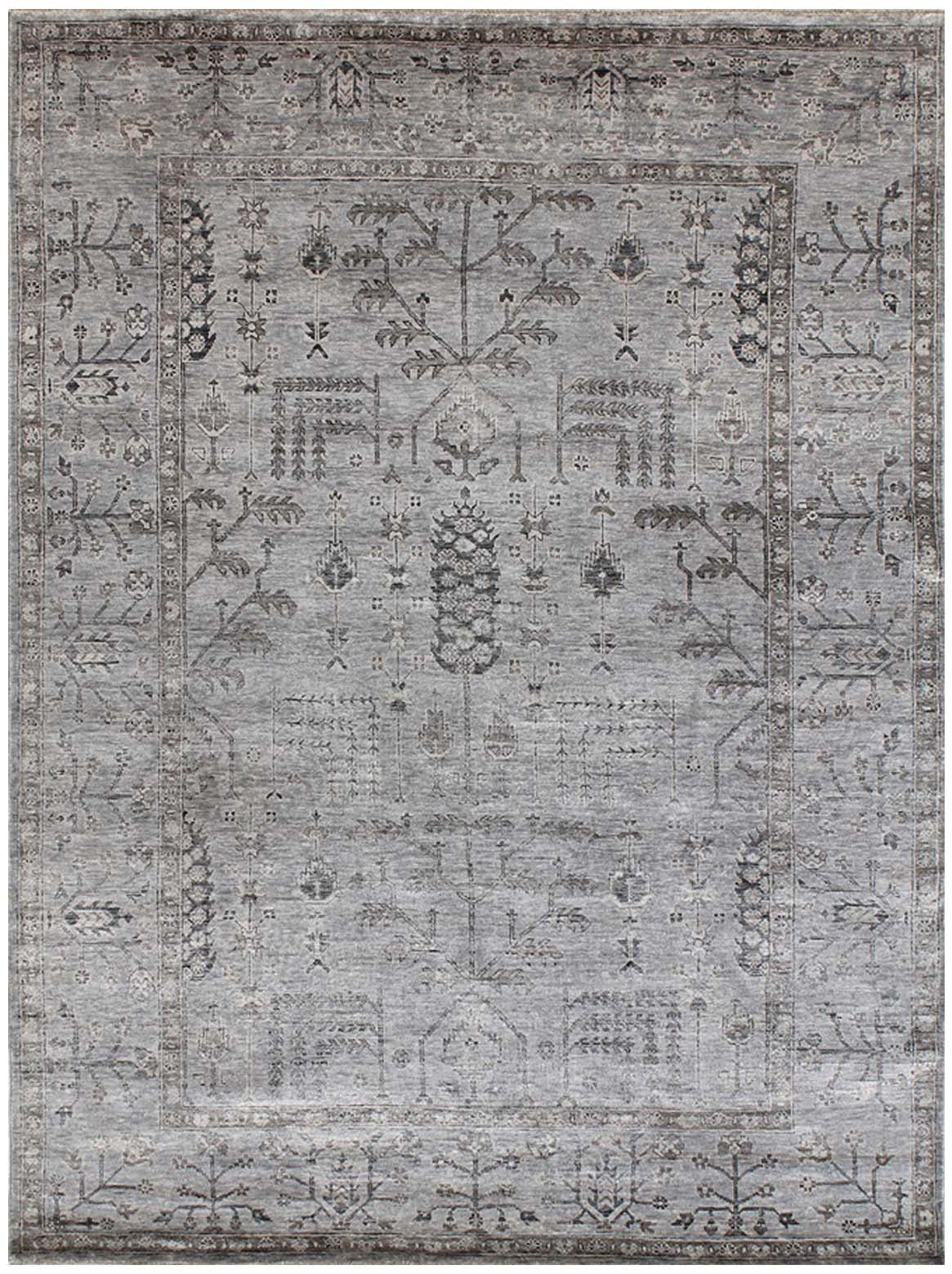 Hands MARGITA Silver Luxury Carpet - 100% Bamboo Silk, Hand Knotted (5'6" x 8')