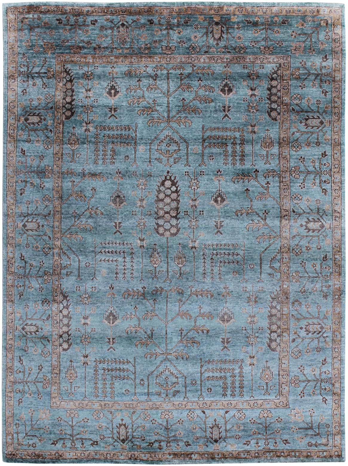 Hands MARGITA Blue Luxury Carpet - 100% Bamboo Silk, Hand Knotted (5'6" x 8')