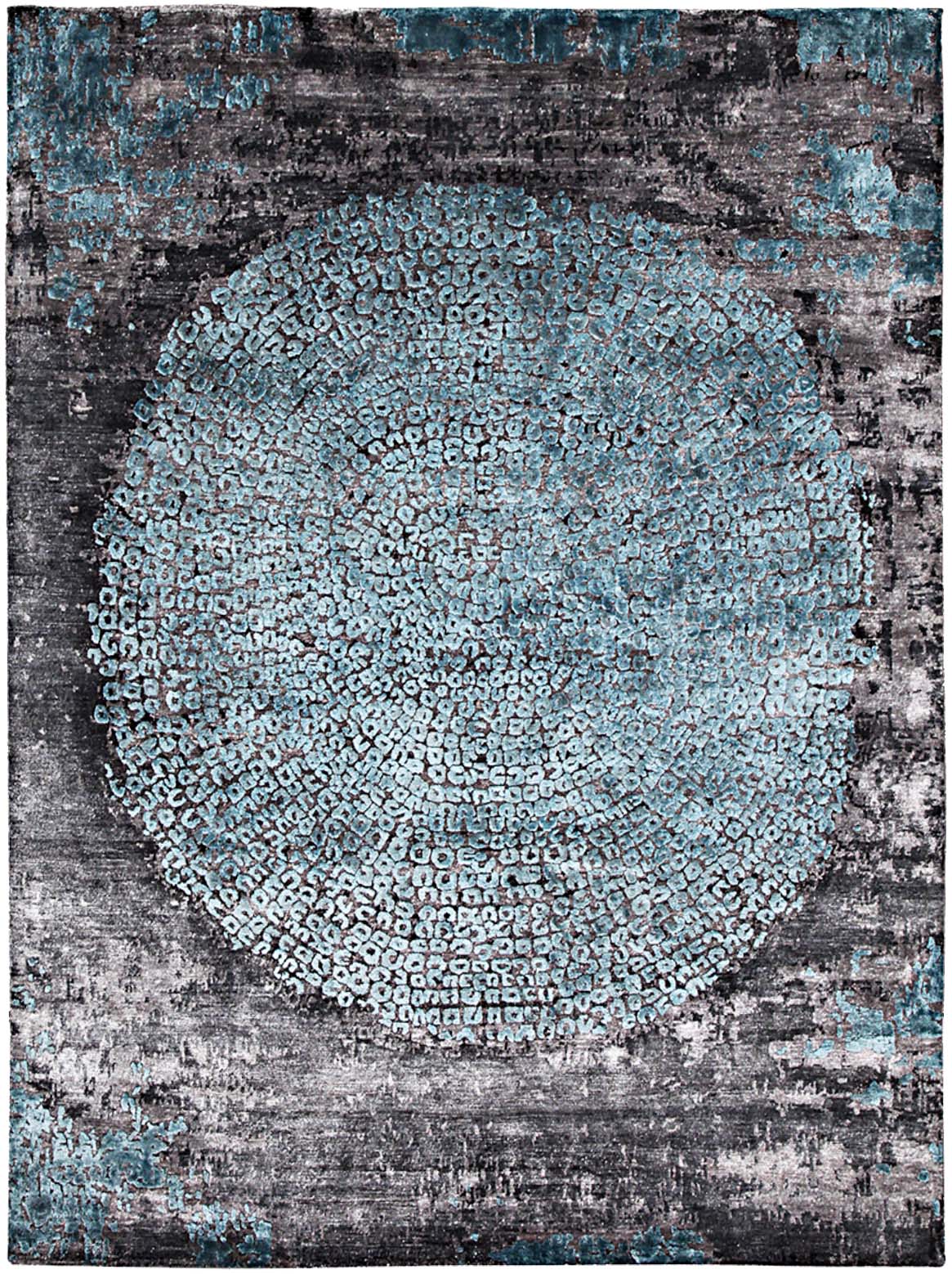 Hands MARQUISE Teal Luxury Carpet - Botanical & Bamboo Silk, Hand Knotted (5'6" x 8')