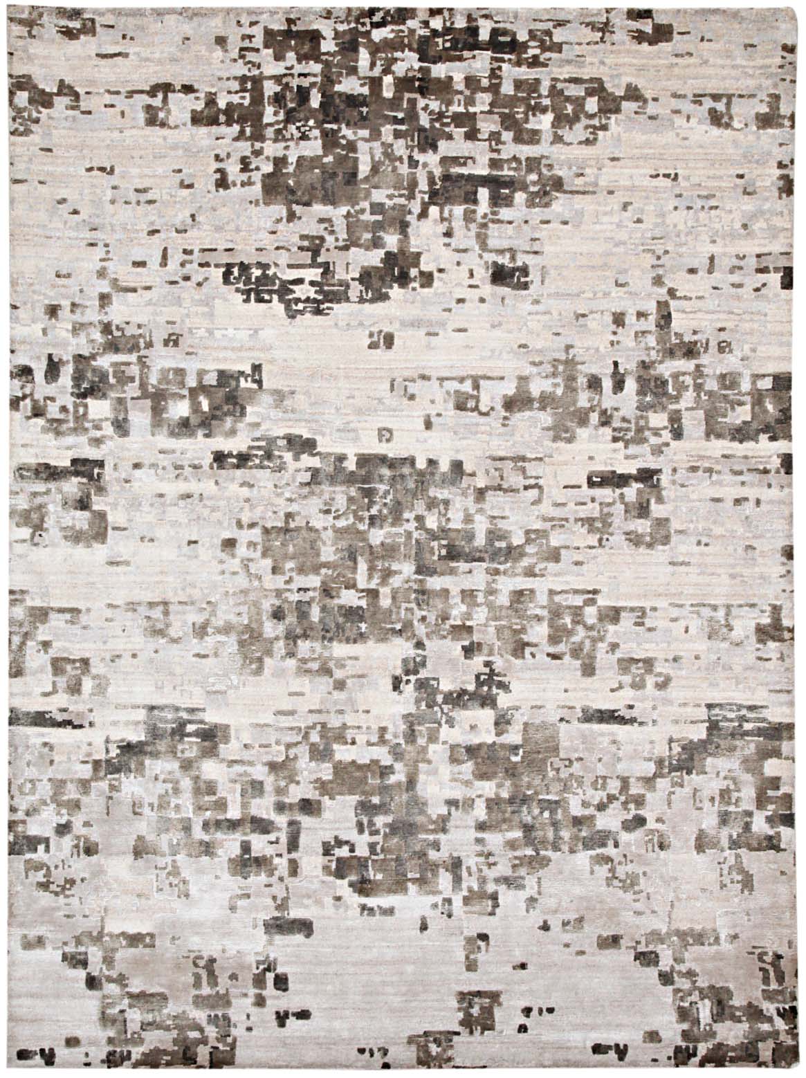 Hands METIS Ivory Taupe Luxury Carpet - Botanical & Bamboo Silk, Hand Knotted (5'6" x 8')