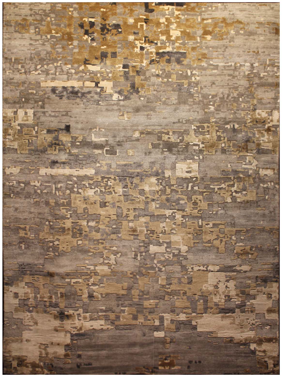 Hands METIS Charcoal Gold Luxury Carpet - Botanical & Bamboo Silk, Hand Knotted (5'6" x 8')