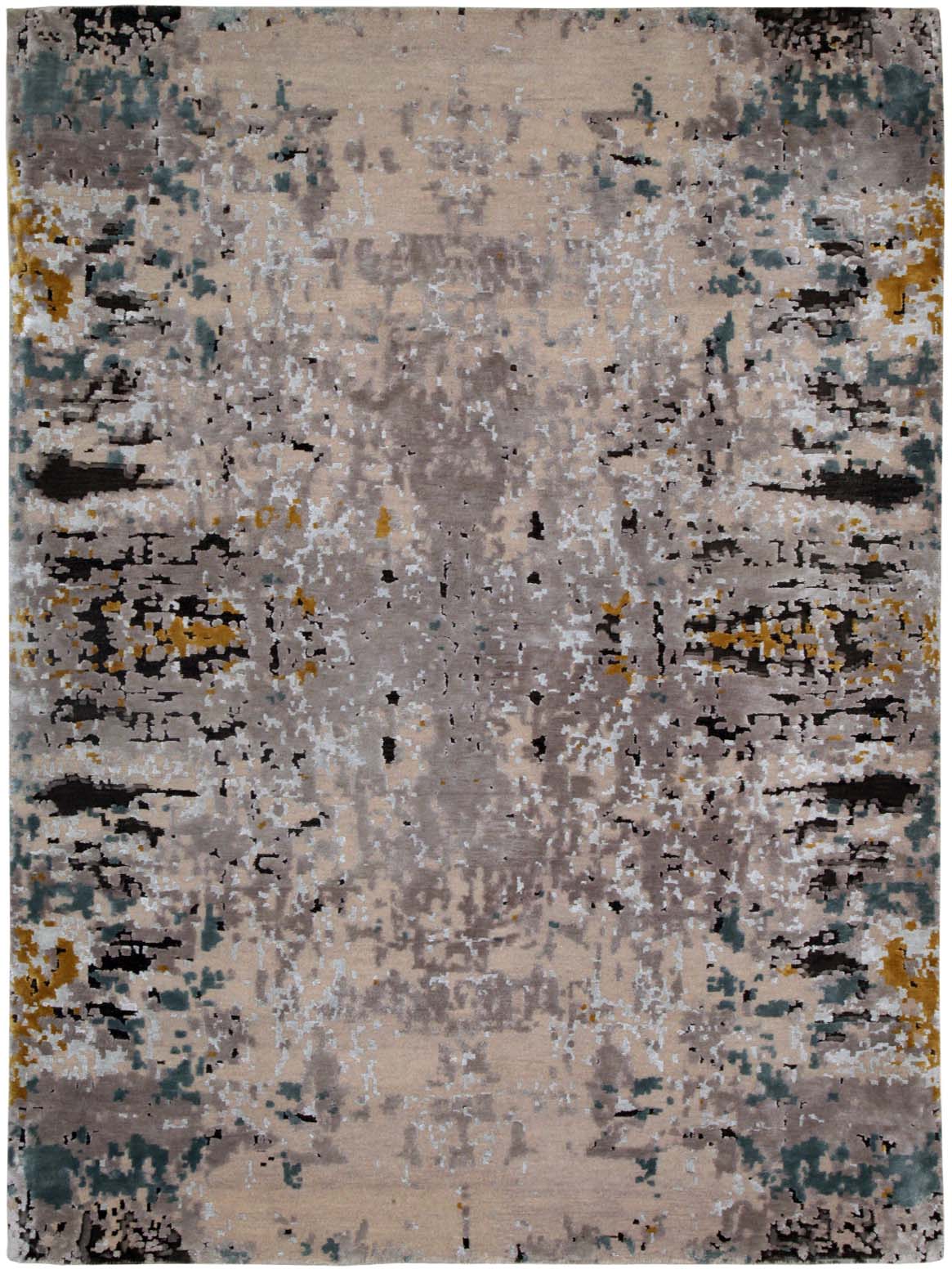 Hands MIRALL Blue Gold Luxury Carpet - Wool, Pure Silk & Linen, Hand Knotted (5'6" x 8')