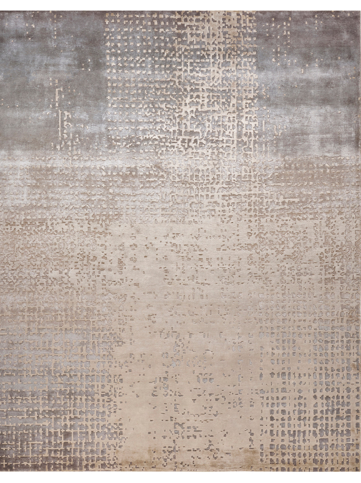 Hands MIST Silver Tan Luxury Carpet - 100% Botanical Silk, Hand Knotted (5'6" x 8')