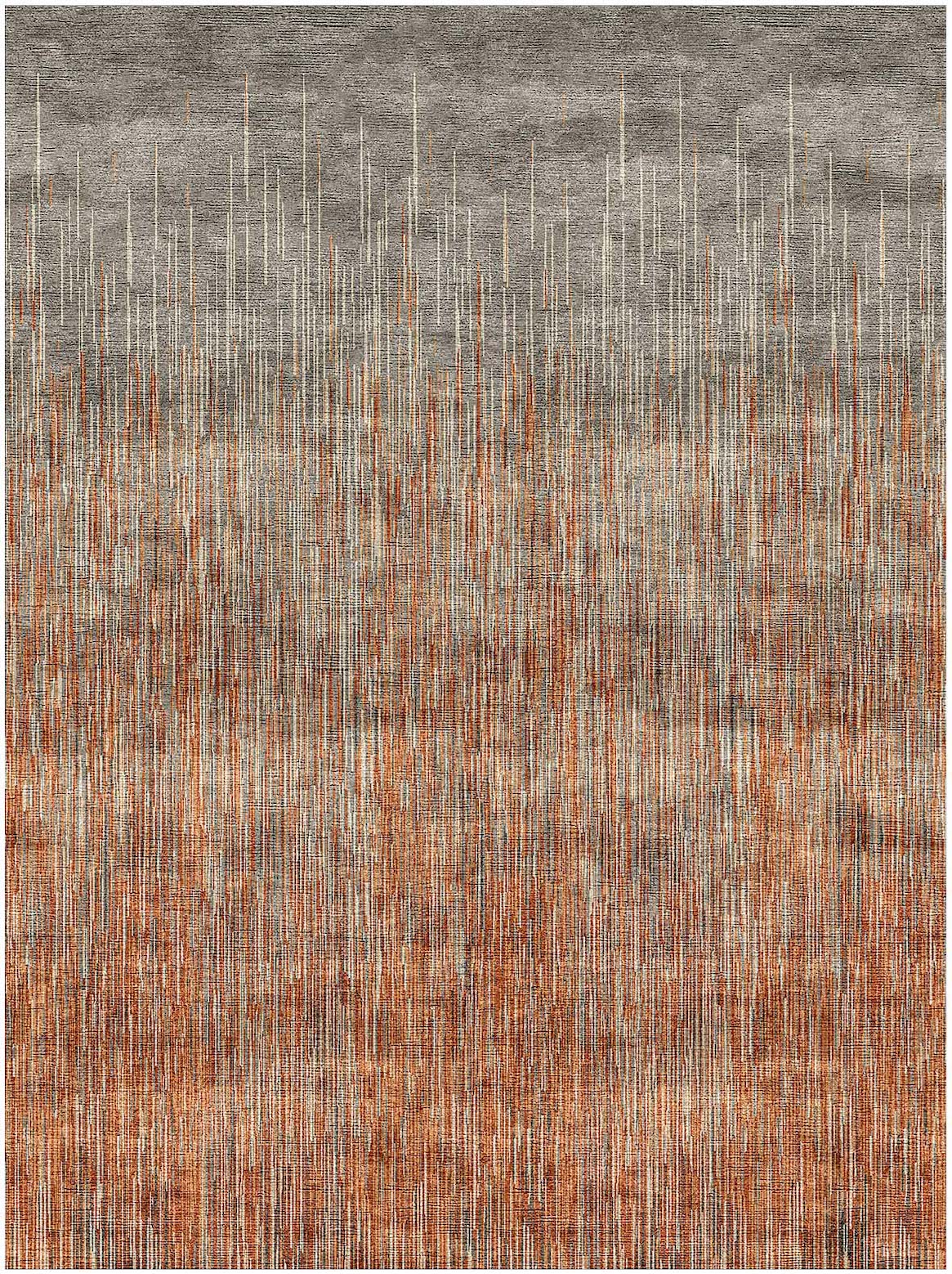 Hands MOTLEY Rust Luxury Carpet - 100% Botanical Silk, Hand Knotted (5'6" x 8')