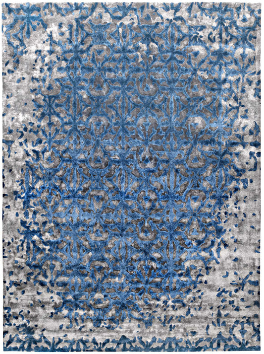 Hands OASIS Grey Blue Luxury Carpet - 100% Botanical Silk, Hand Tufted (3' x 5')