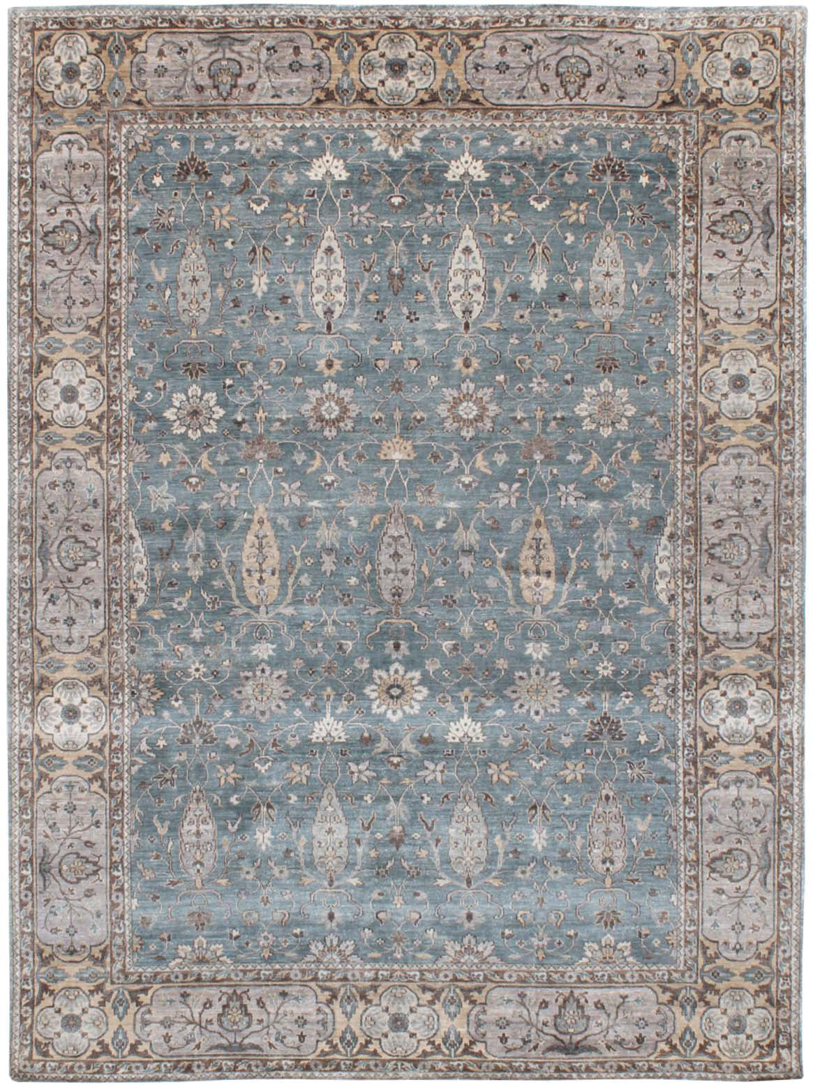 Hands RUBINE Light Blue & Brown Luxury Carpet - 100% Bamboo Silk, Hand Knotted (5'6" x 8')