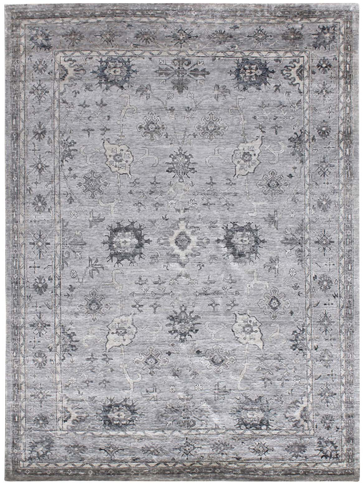 Hands SAFFIR Silver Luxury Carpet - 100% Bamboo Silk, Hand Knotted (5'6" x 8')