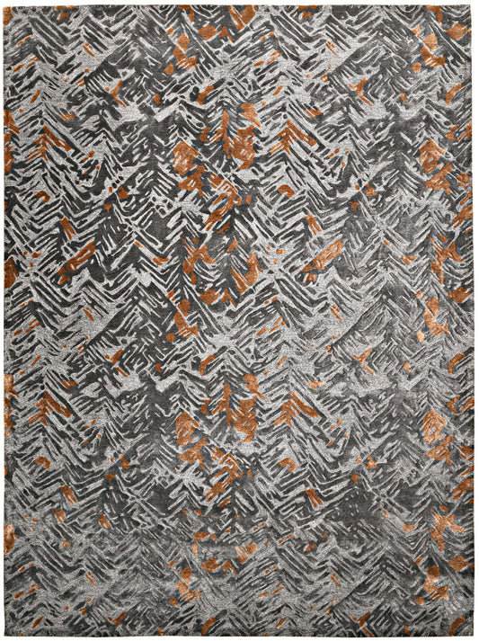 Hands SPRUCE Charcoal Rust Luxury Carpet - 100% Botanical Silk, Hand Tufted (3' x 5')