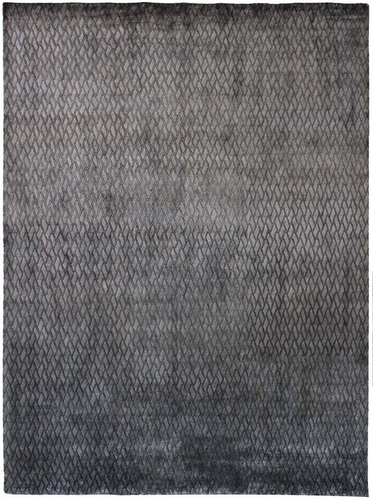 Hands TRELLIS Grey Black Luxury Carpet - 100% Botanical Silk, Hand Knotted (5'6" x 8')