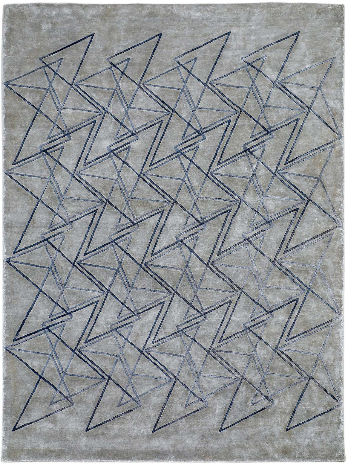 Hands TANGENT Grey Blue Luxury Carpet - 100% Botanical Silk, Hand Knotted (5'6" x 8')