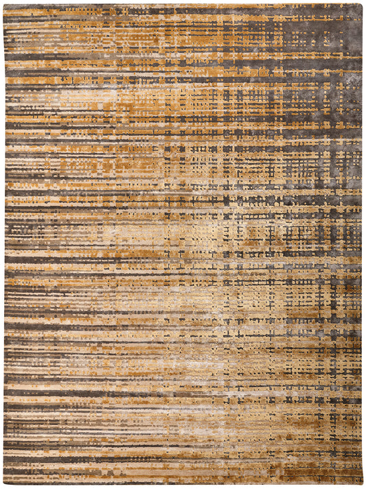 Hands TARTAN Gold Luxury Carpet - 100% Botanical Silk, Hand Knotted (5'6" x 8')