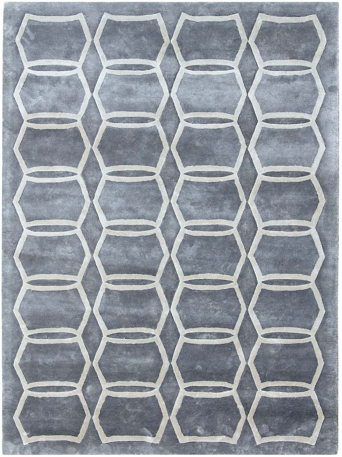 Hands TRAPEZA Taupe Grey Luxury Carpet - 100% Botanical Silk, Hand Tufted (4'6" x 6'6")