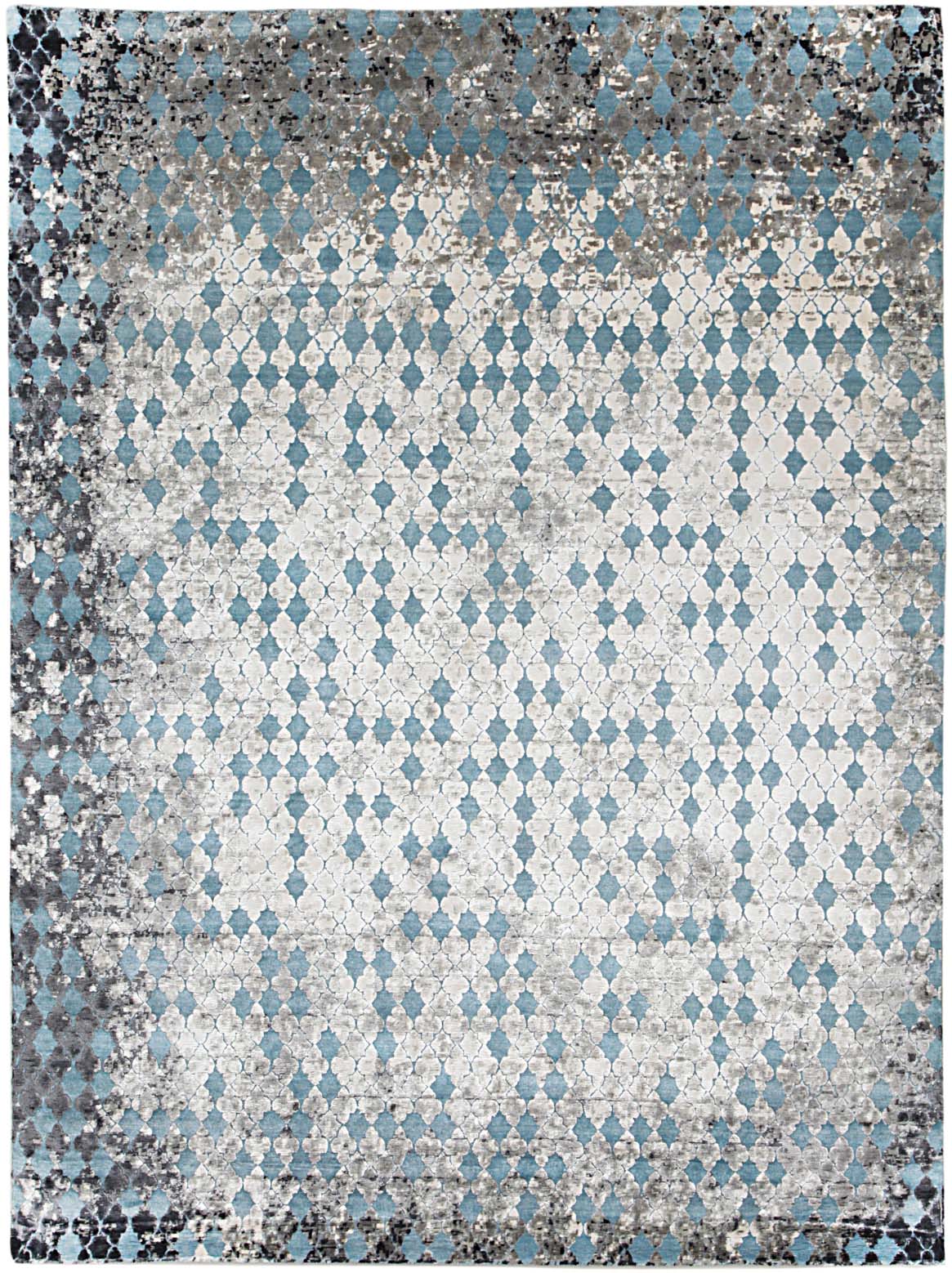 Hands ZALIJ Blue Luxury Carpet - Wool & Botanical Silk, Hand Knotted (5'6" x 8')