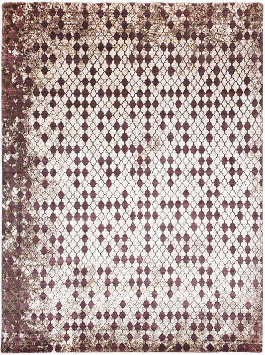 Hands ZALIJ Mauve Luxury Carpet - Wool & Botanical Silk, Hand Knotted (5'6" x 8')