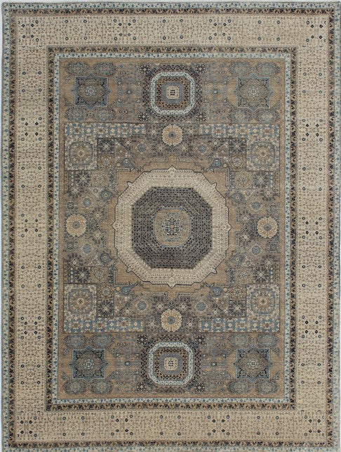 Hands P 4714 Greige Green Luxury Carpet - 100% Wool, Hand Knotted (9' x 12')