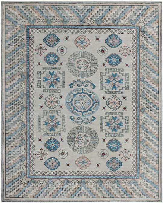 Hands DL 1138 Beige Blue Luxury Carpet - 100% Wool, Hand Knotted (8' x 10')