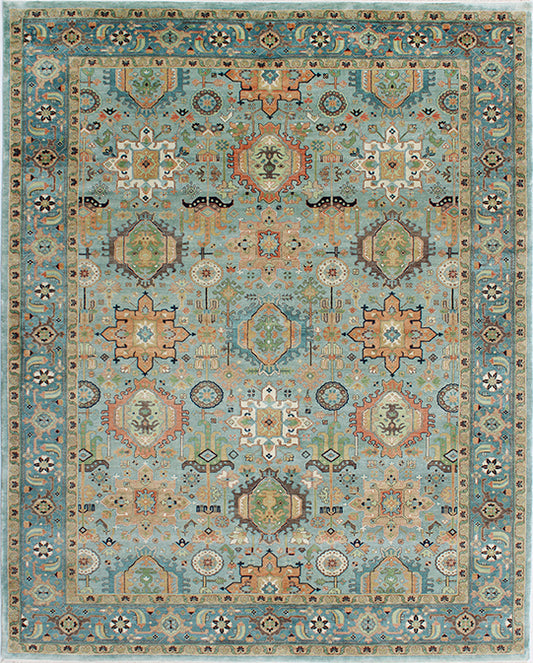 Hands DL 1300 Aqua Luxury Carpet - 100% Wool, Hand Knotted (9'2" x 12'5")