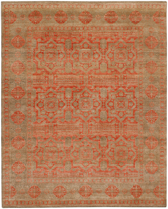 Hands DL 792 Red & Beige Luxury Carpet - Wool & Botanical Silk, Hand Knotted (8' x 10')