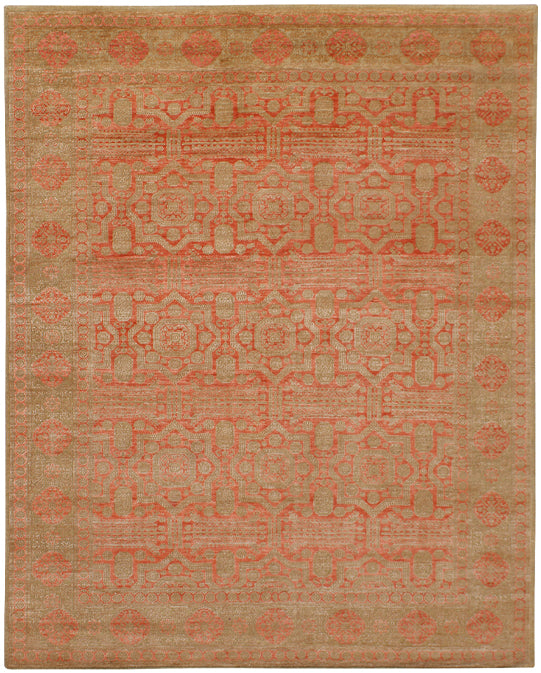 Hands DL 798 Red & Beige Luxury Carpet - Wool & Botanical Silk, Hand Knotted (9' x 12')