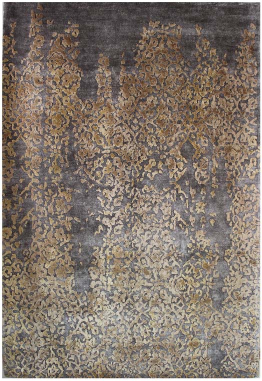 Hands LUCERNE Grey Gold Luxury Carpet - Botanical & Bamboo Silk, Hand Tufted (3' x 5')