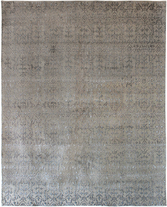 Hands P 31133 Beige Grey Luxury Carpet - Wool & Botanical Silk, Hand Knotted (8' x 9')