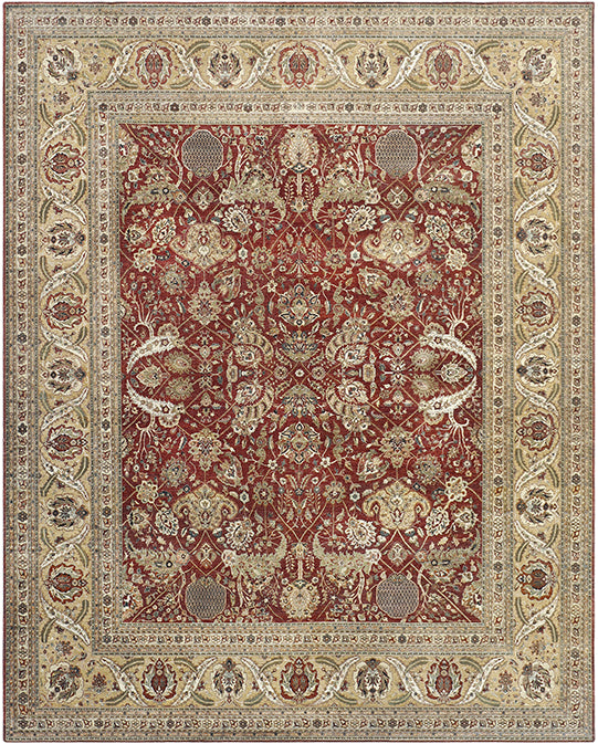 Hands P 4235 Beige Red Luxury Carpet - 100% Wool, Hand Knotted (12'6" x 14'6")