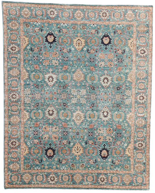 Hands SULTANABAD (P 4398) Green Luxury Carpet - 100% Wool, Hand Knotted (9' x 12')