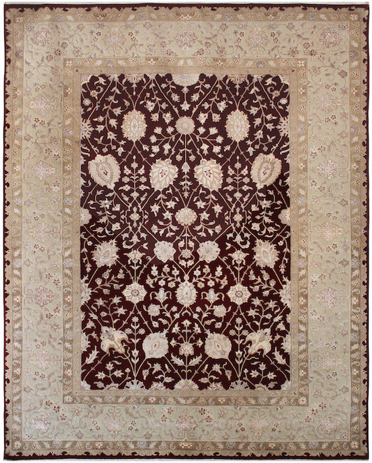 Hands P 35381 Beige Maroon Luxury Carpet - Wool & Botanical Silk, Hand Knotted (5'6" x 8')